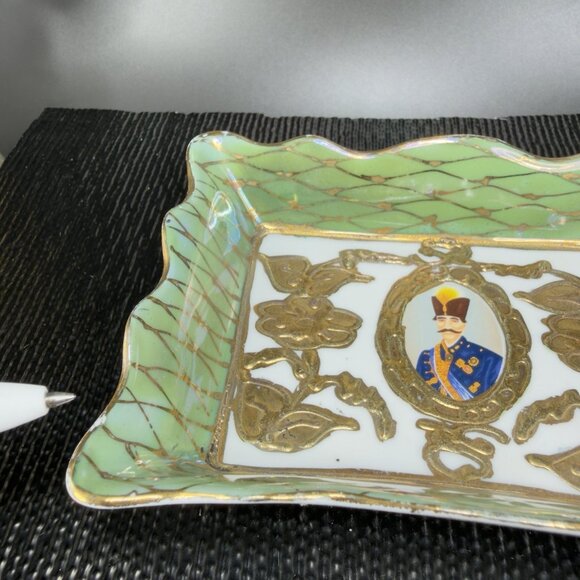 Antique Persian Fine Porcelain Ceramic Rectangular Dish Tray Plate Raised Paint - Picture 7 of 11